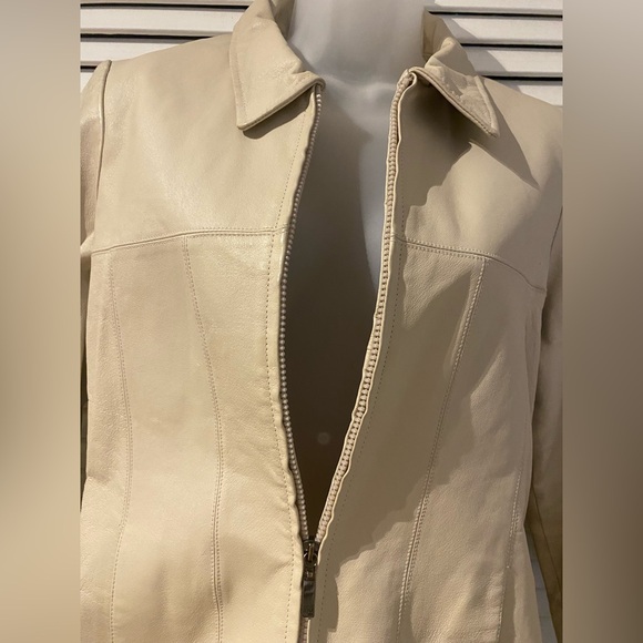 Cream Leather Jacket - Picture 6 of 12